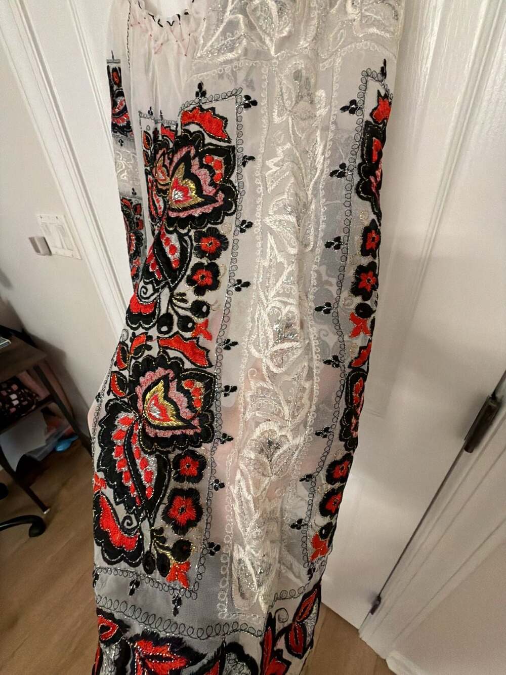 Vintage Sheer Embroidered Peasant Blouse White Floral Folk Style - Picture 6 of 11